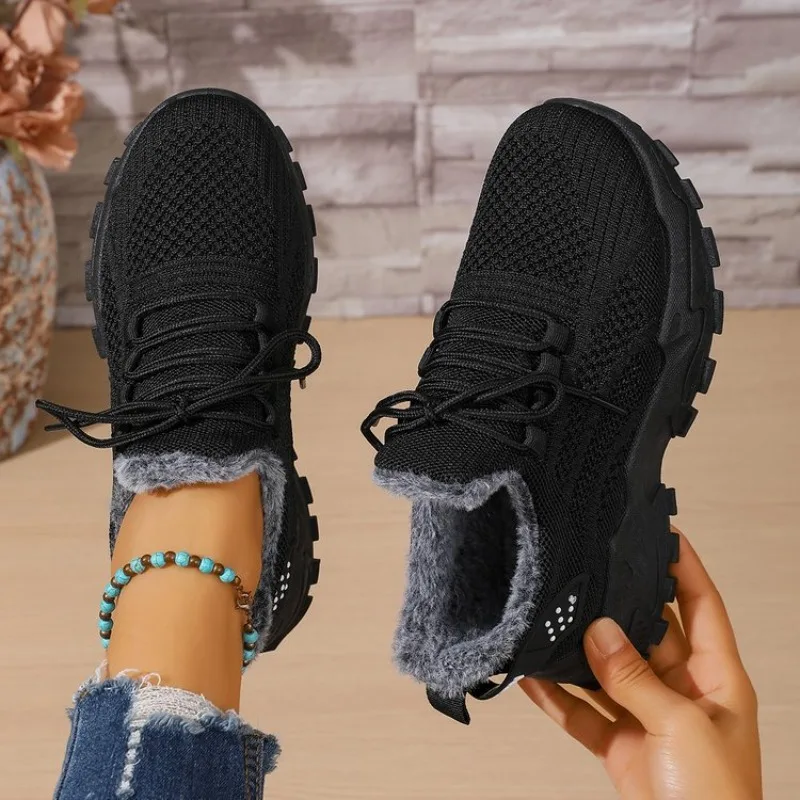 Women Winter Thermal Sneakers  - огляд і ціна Knit Fabric Lace Up Sneakers