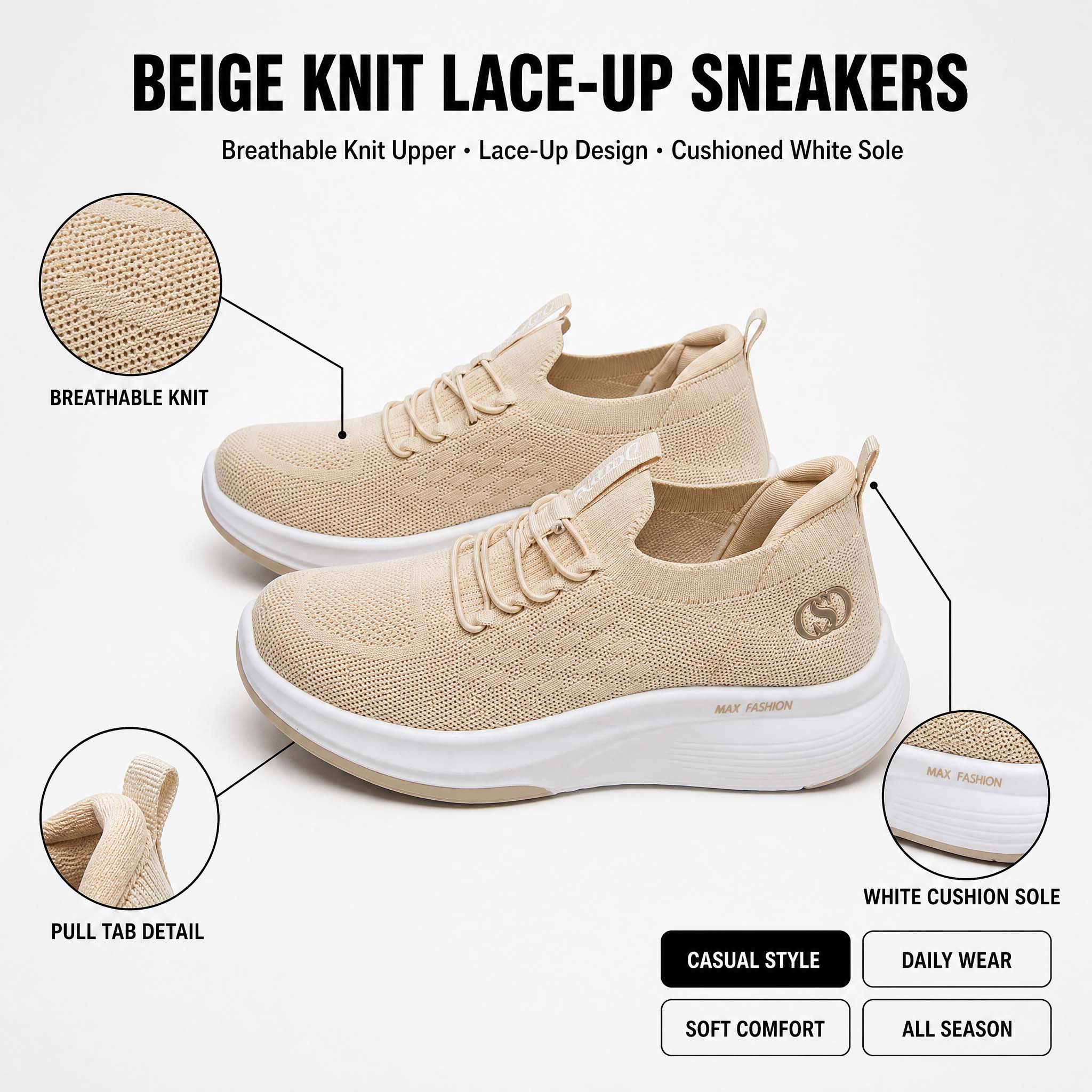 Women's Knit Platform Walking  - огляд і ціна Knit Fabric Lace Up Sneakers